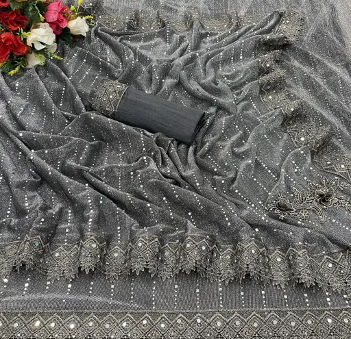 SHIMMER SAREE WITH MIRROR WORK AND CHEMICAL LACE AND DIMOND HAND WORK_COLOR5(R104)