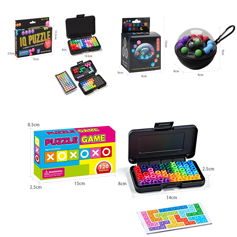 3-Pce Black 3D Puzzle - portable, educational logic game suitable , featuring numerous levels and made of ABS material.