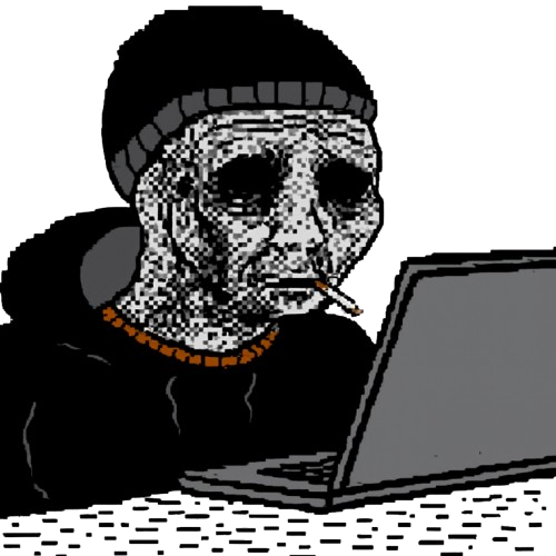 Drained character looking at a screen