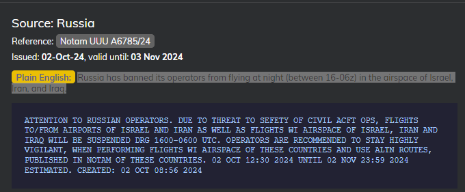 Rusia ha prohibido a sus operadores volar de noche (entre la - Seguridad en Irak (Iraq) y situación política