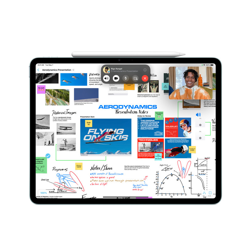 Una persona usando el gesto de apretar en el Apple Pencil Pro para cambiar de herramienta en un iPad.