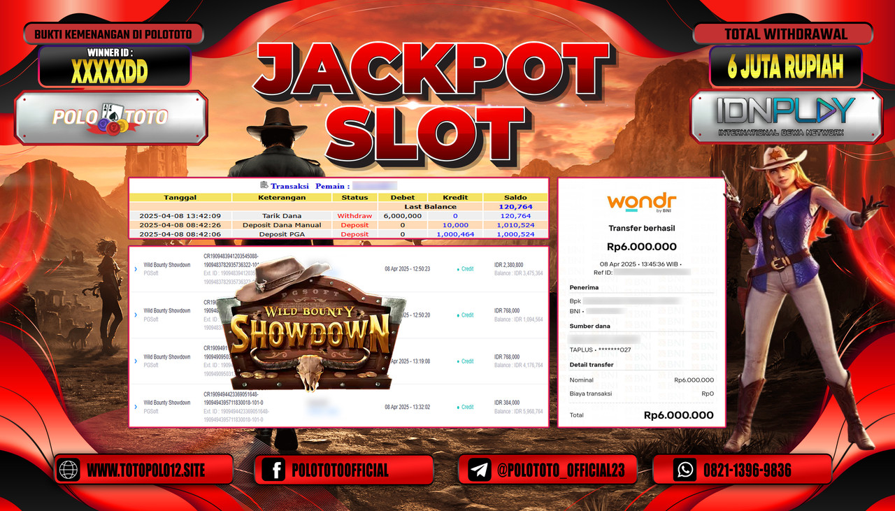 POLOTOTO JACKPOT SLOT WILD BOUNTY SHOWDOWN Rp.6.000.000,-