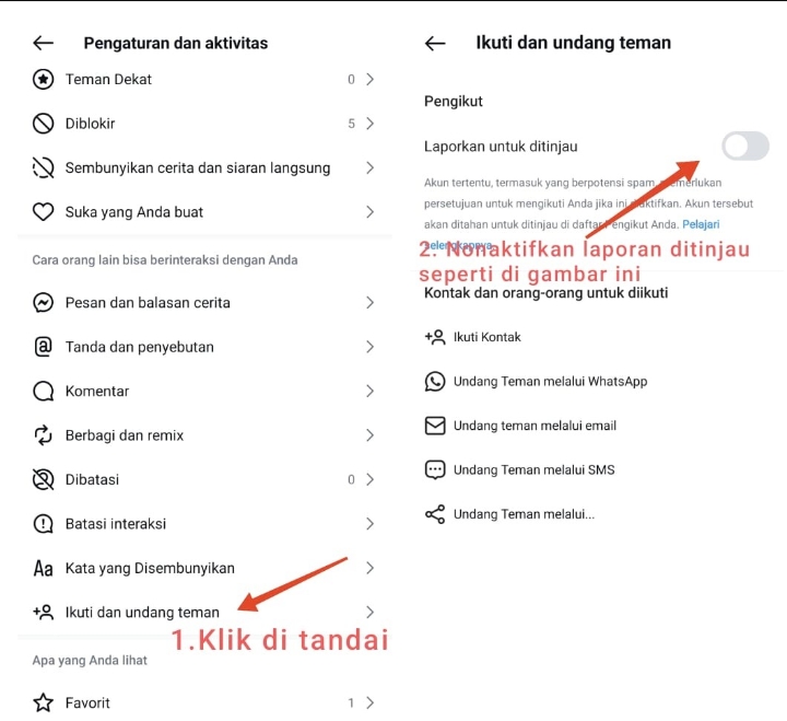 Tutorial matikan laporan untuk ditinjau Instagram