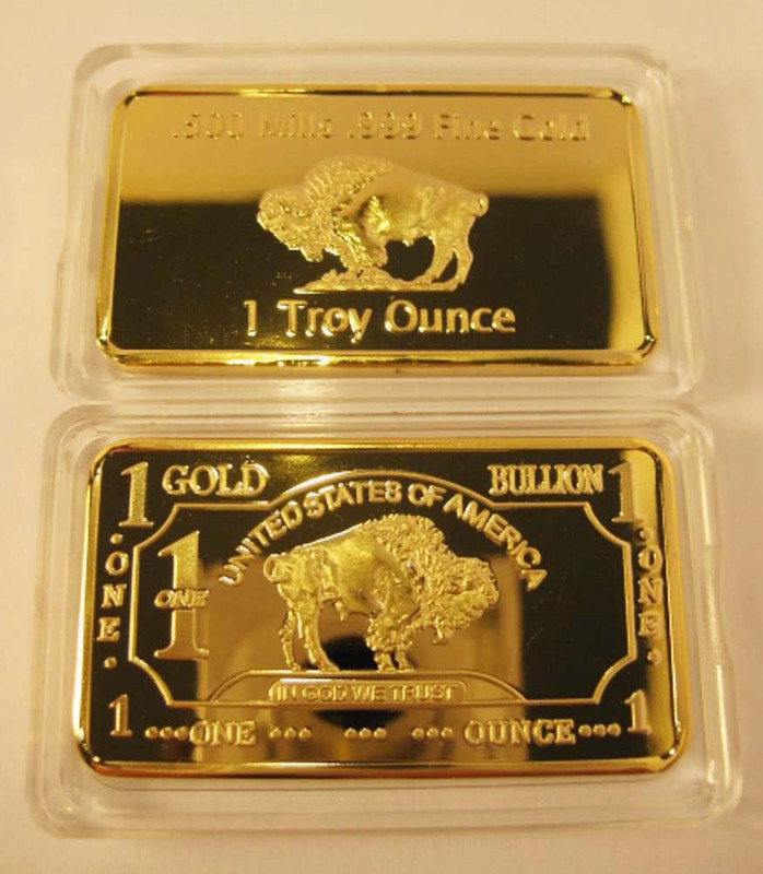 Gold One Troy Ounce American Buffalo 100 Mills .999 Fine Plated Gold Bars. 