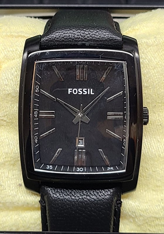 Fossil Men's Black Ion Plated Stainless Steel Case Leather Watch