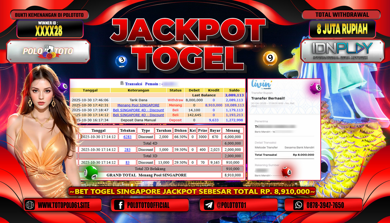 POLOTOTO JACKPOT TOGEL POOL SINGAPORE Rp.8.000.000,- LUNAS