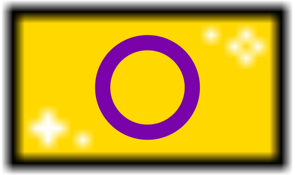 The intersex flag. The intersex flag has a yellow background a dark purple ring in the middle.