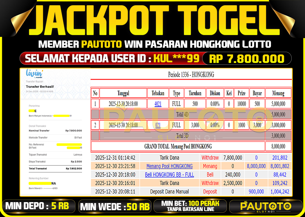 BUKTI JACKPOT LUNAS PAUTOTO