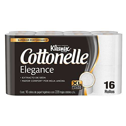 Amazon: Kleenex Cottonelle Elegance Papel Higiénico, 16 Rollos Con 228 Hojas Dobles Extra Largas. Pal' Siempre Sucio 
