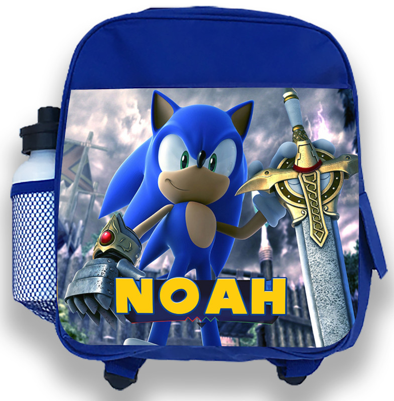 Personalised Kids Blue Backpack Any Name Sonic Boys Childrens School Bag Gift 1