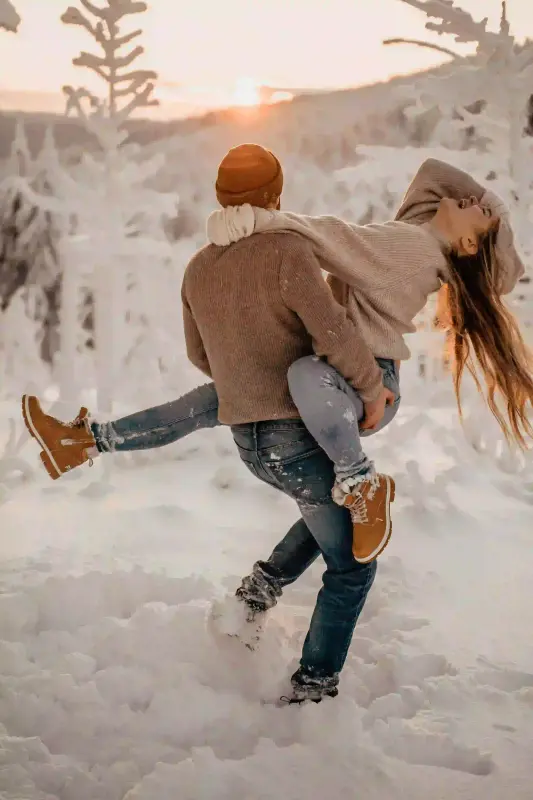 Couple enjoying snow in Shimla Manali