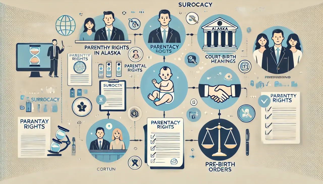 Representation of parental rights in surrogacy in Alaska, highlighting the process of obtaining a pre-birth order for married heterosexual couples.