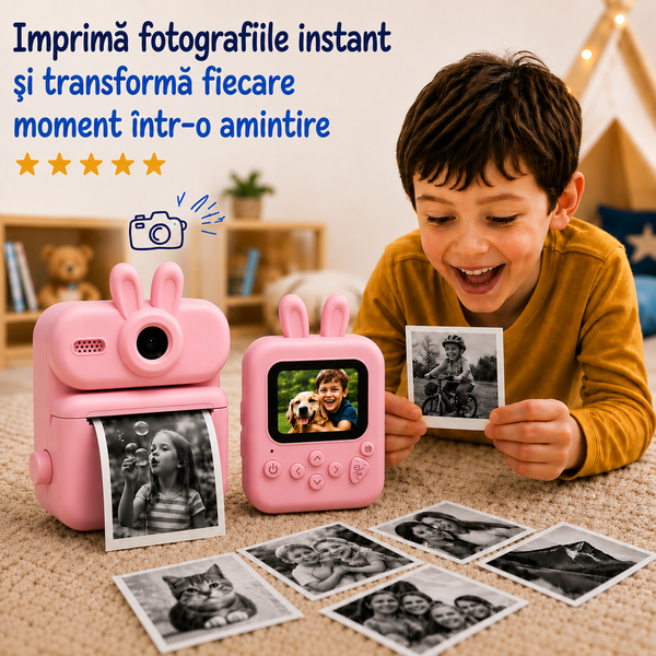 Aparat foto pentru copii Twinkle Twins roz cu imprimare instant