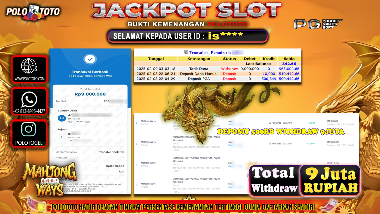 POLOTOTO JACKPOT SLOT MAHJONG WAYS Rp.9,000.000,-
