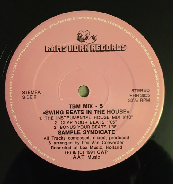 06/04/2023 - Sample Syndicate – TBM Mix 5 - Swing Beats In The House! (Vinyl, 12, 33 ⅓ RPM)(Rams Horn Records – RHR 3855)  1991 R-806760-1483277922-1265