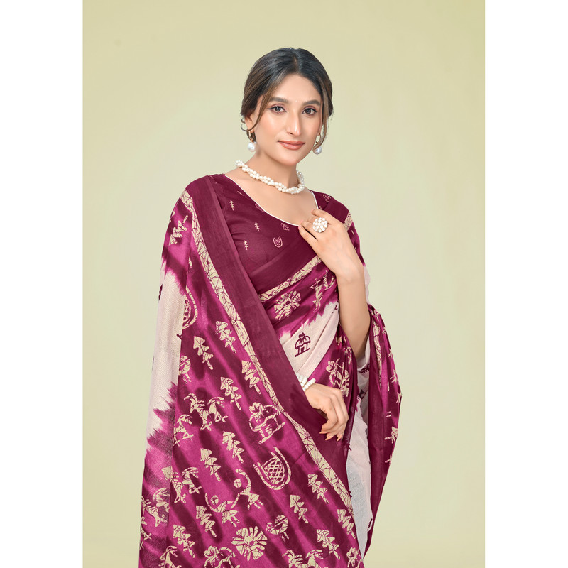 5C Saree Magenta Off White