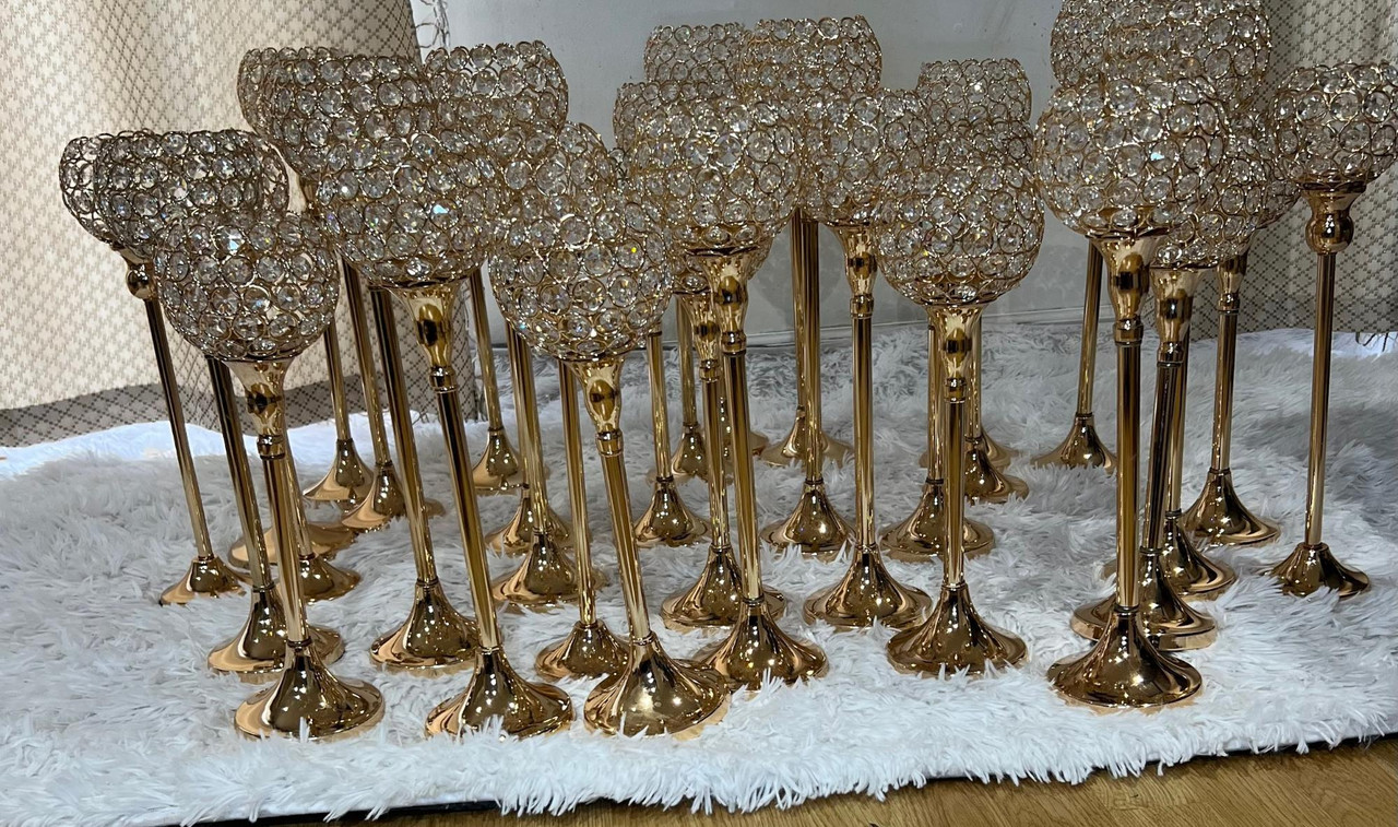 Gold Crystal Candle Holders-3pcs