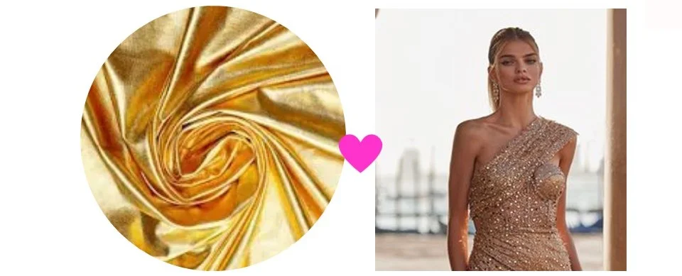 Exemple d'une femme avec une robe dorée et un sous-ton de peau chaud 