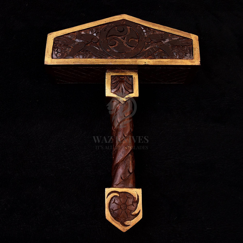 Mjolnir Hand Carved Wood  Replica Norse Mythology God of Thunder Hammer of Thor