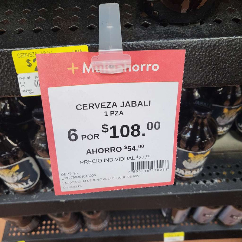 Six de cerveza jabali helles en Walmart 