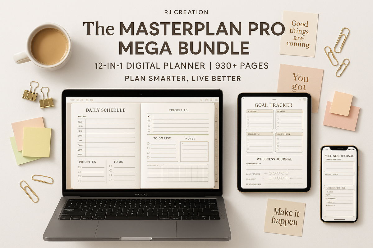 MasterPlan Pro Mega Bundle on laptop, tablet, and phone