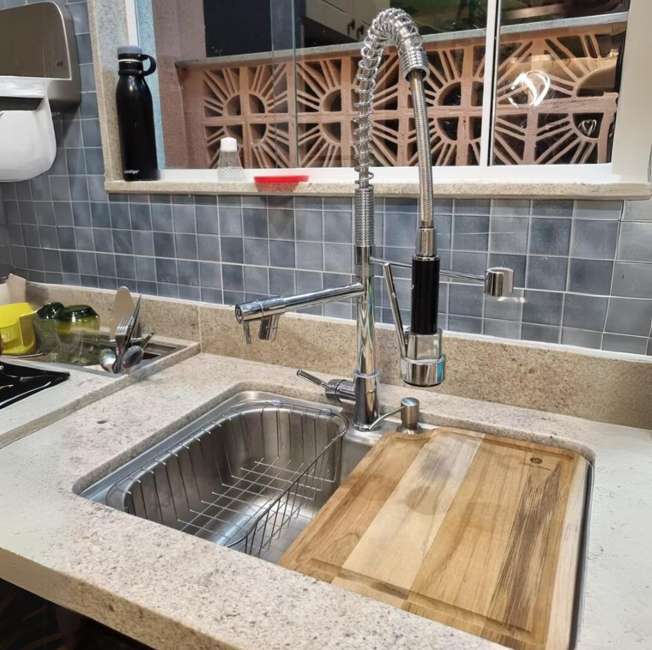 Kit Cuba Cozinha Gourmet Inox + Torneira Monocomando + Tábua
