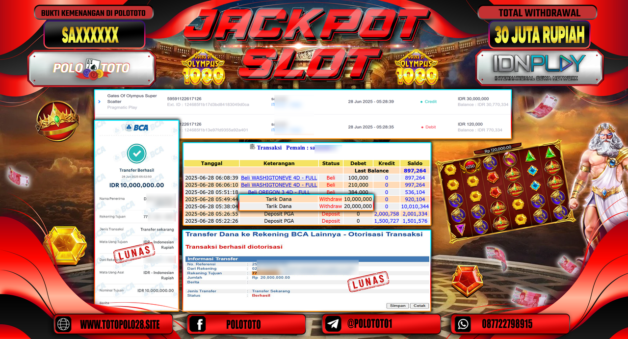 POLOTOTO JACKPOT SLOT GATES OF OLYMPUS SUPER SCATTER Rp.30.000.000,-