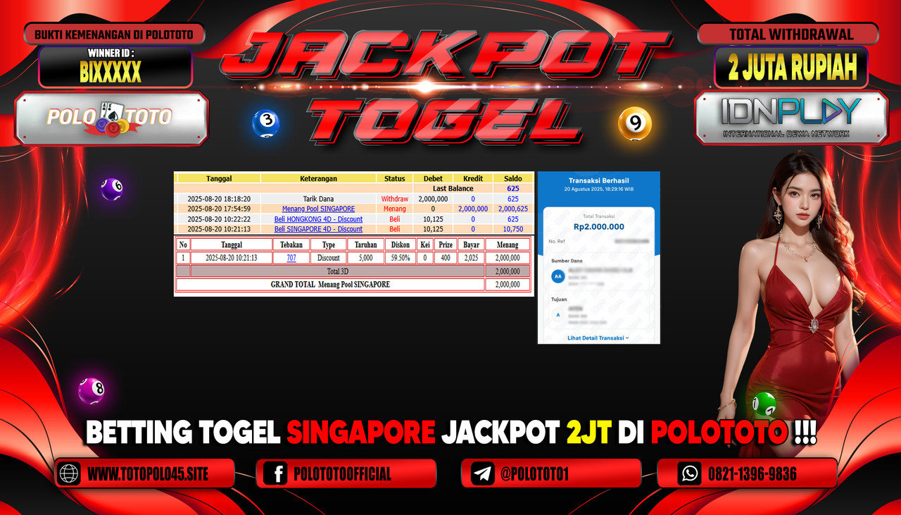 POLOTOTO JACKPOT TOGEL POOL SINGAPORE Rp.2.000.000,- LUNAS