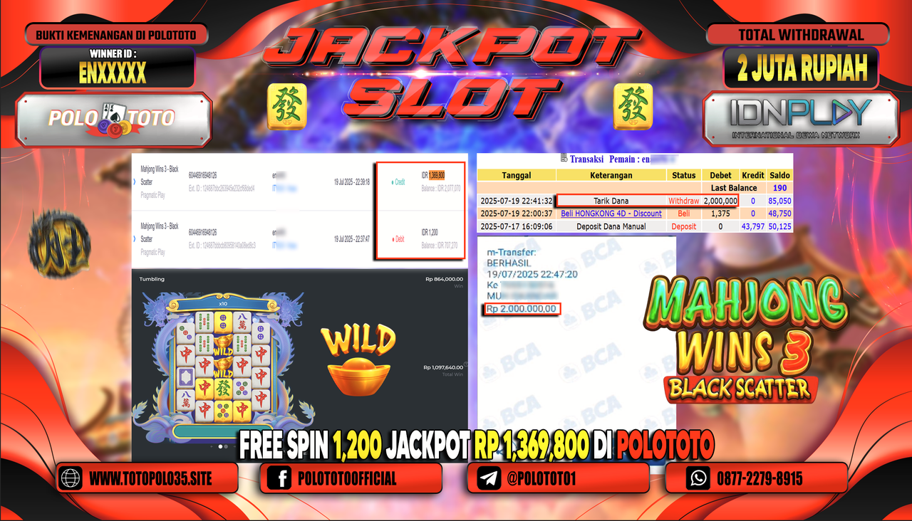 POLOTOTO JACKPOT SLOT MAHJONG WINS 3 - BLACK SCATTER Rp.2.000.000,- LUNAS