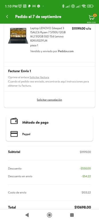 Bodega Aurrera: Laptop LENOVO Ideapad 3 15ALC6 Ryzen 7 5700U