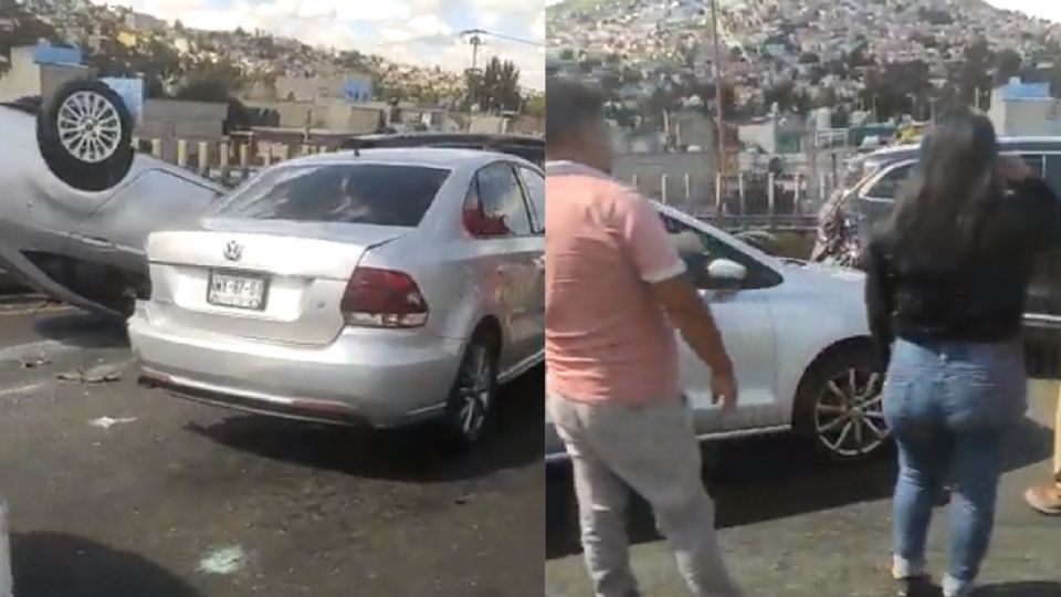 Se registra aparatoso accidente en la México-Pachuca en Ecatepec; un vehículo se volcó