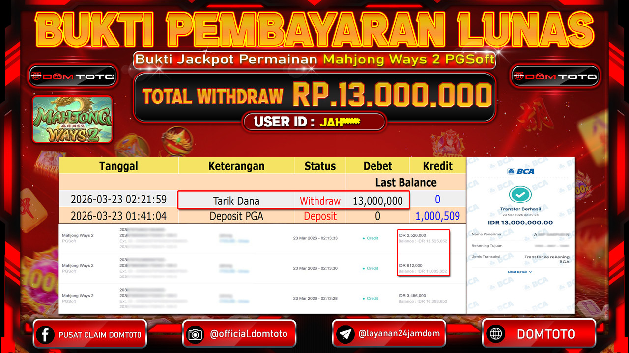 JACKPOT SLOT Mahjong Ways 2 PGSoft 23 MARET 2026 