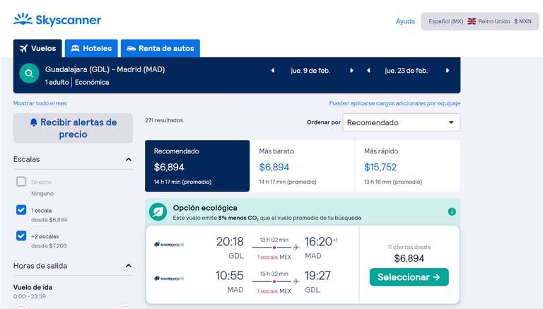 Skyscanner: GUADALAJARA MADRID $6894 a $7,100 / LEER DESCRIPCIÓN 
