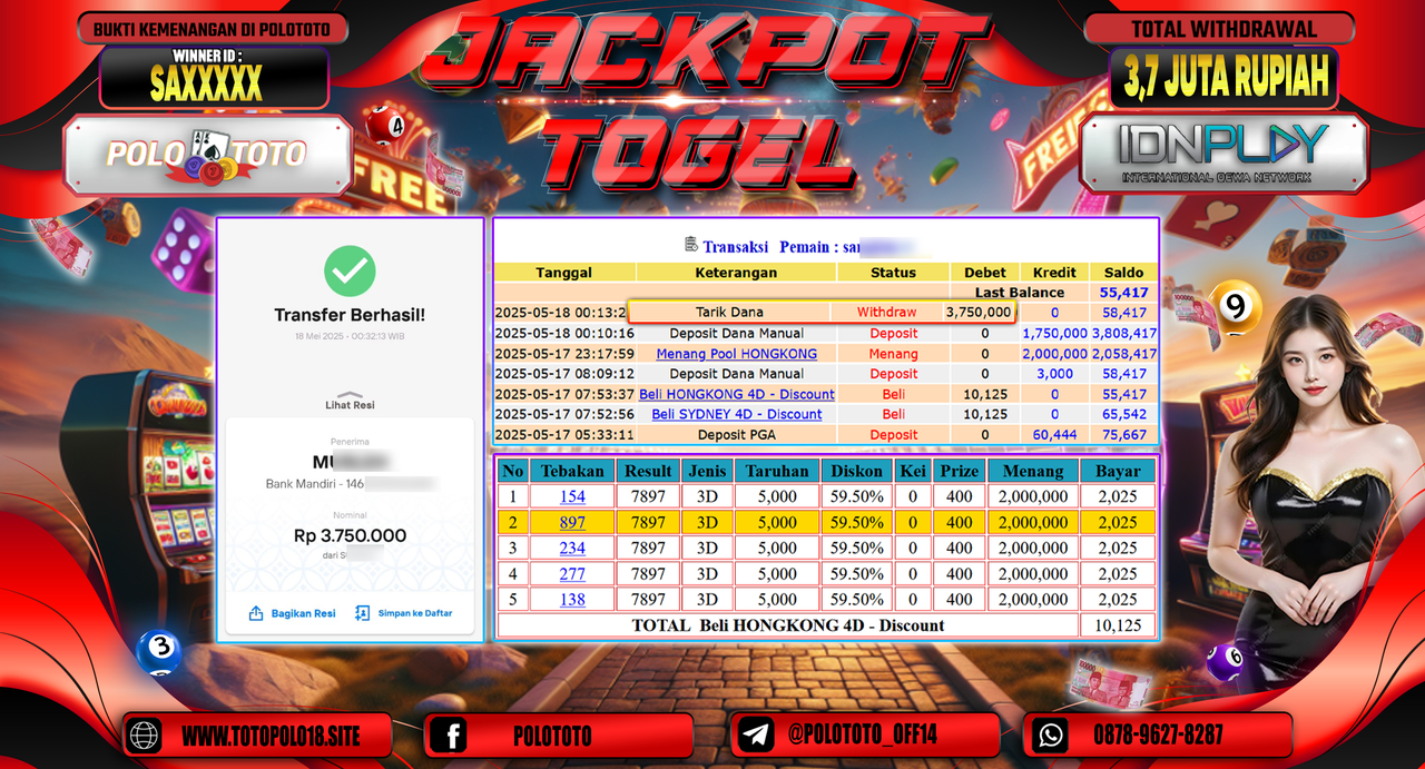 POLOTOTO JACKPOT TOGEL HONGKONG LOTTO Rp.3.750.000,-
