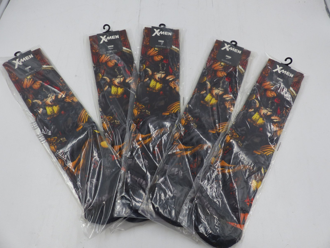 LOT OF 5 BIOWORLD CREW SOCKS 10-13 MARVEL COMIC X-MEN WOLVERINE