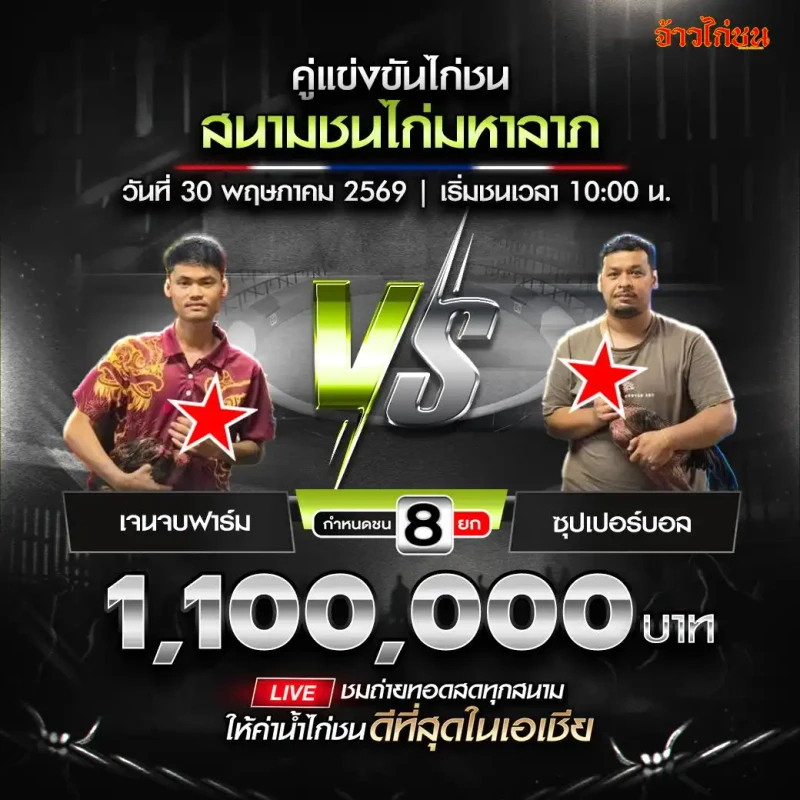 เจนจบฟาร์ม พบ ซุปเปอร์บอล สนามชนไก่มหาลาภ 30 พฤษภาคม 2569