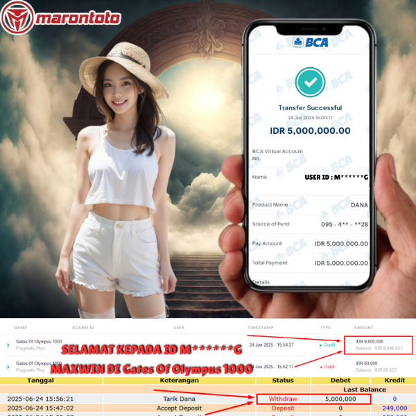 Bukti Kemenangan Member Marontoto Sebesar 5,000,000 JuTa