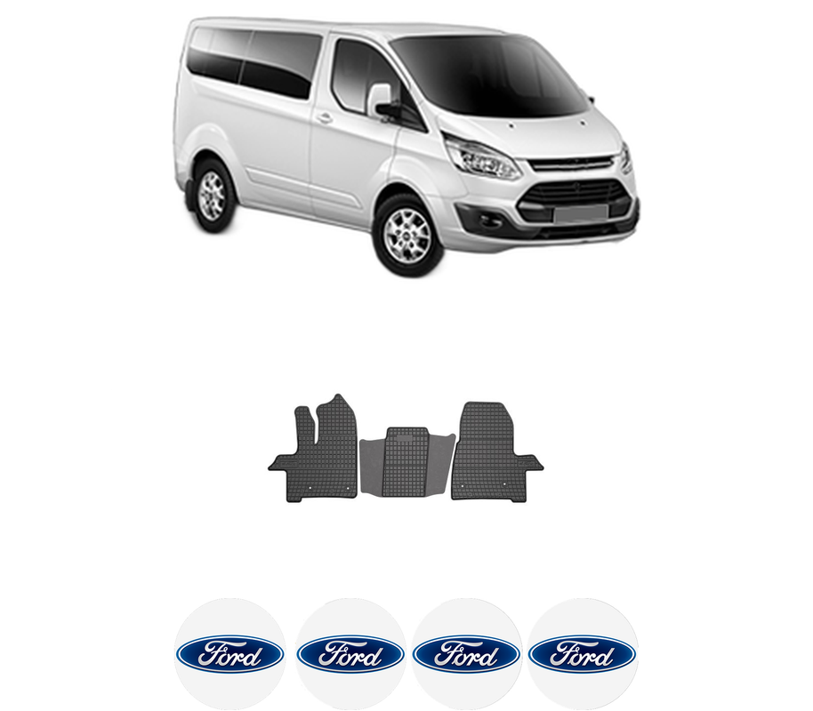 Set covorase presuri FORD TRANSIT CUSTOM V362 Bus (F3) din 2012-2023, auto, din cauciuc thermoplastic, 4 Stickere auto cu FORD