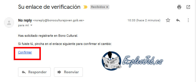 email confirmacion registro para solicitar bono cultural joven