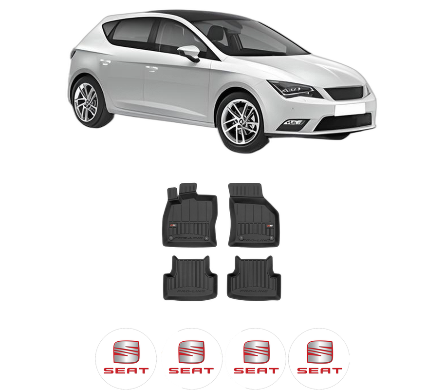 Set covorase presuri SEAT LEON (5F1) din 2012-2020, auto, din cauciuc thermoplastic, 4 Stickere auto cu SEAT