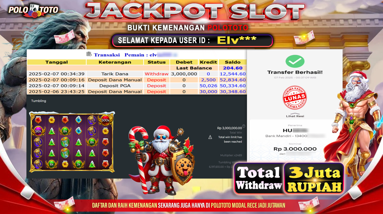 POLOTOTO JACKPOT SLOT GATES OF OLYMPUS XMAS Rp.3,000.000,-