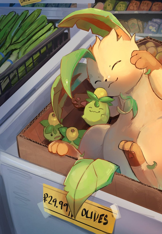 leafeon-and-smoliv-pokemon-drawn-by-chuf