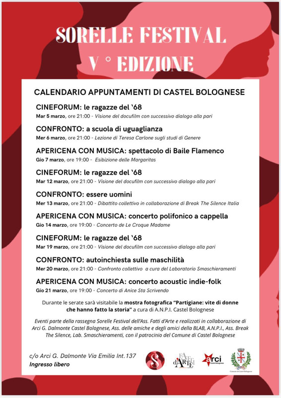 Sorelle Festival, dal 5 al 21 marzo presso il Circolo ARCI