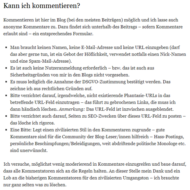 Regeln zum Kommentieren