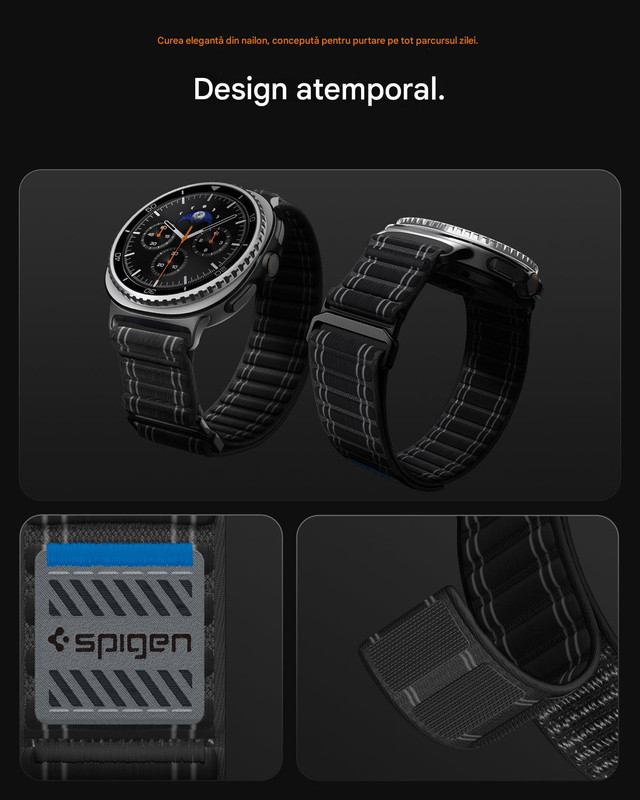 Curea pentru Samsung Galaxy Watch8 40mm/Watch8 44mm/Watch8 Classic Spigen, Inchidere velcro, Material textil, Albastru inchis id galaxy watch8 classic wbf0 04