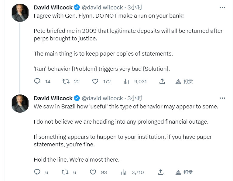大卫·威尔科克|2023/03/13 不要在你的银行里挤兑!合法存款将在罪犯被绳之以法后全部归还。保留纸质副本。