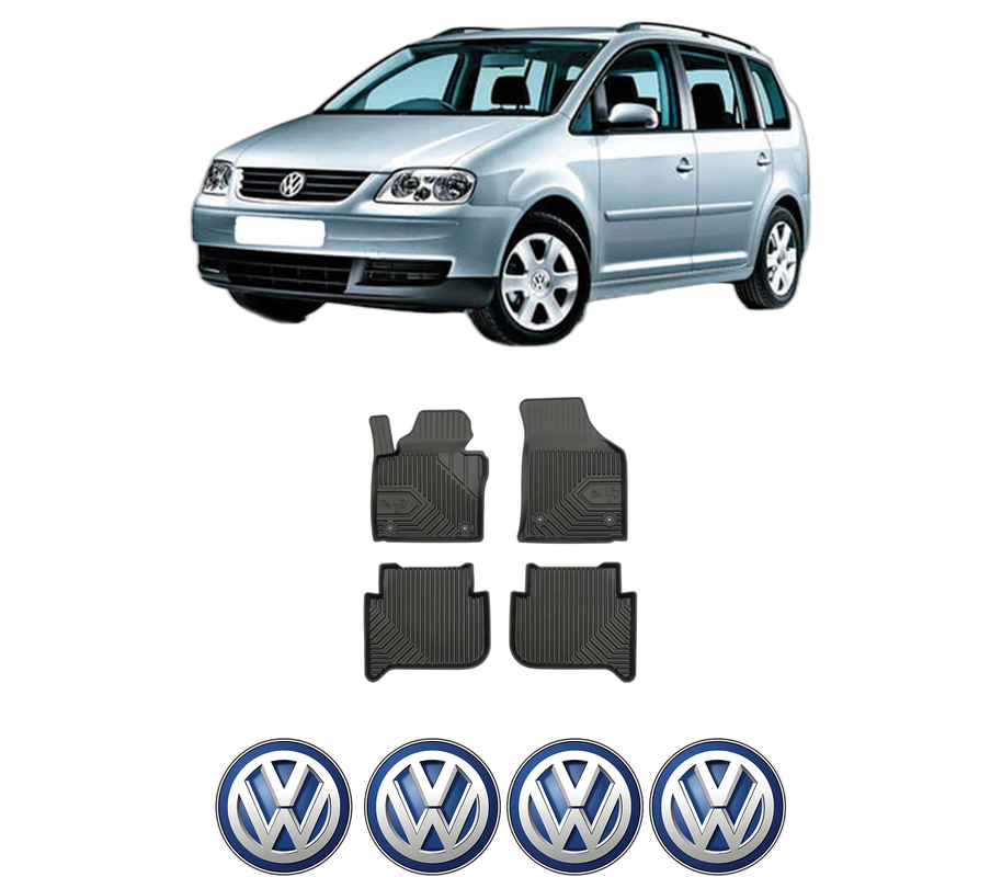 Set covorase presuri Volkswagen TOURAN VAN (1T1, 1T2) din 2003-2010, auto, din cauciuc thermoplastic, 4 Stickere auto cu Volkswagen
