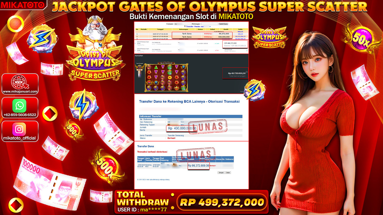 🏆 SELAMAT KEPADA PEMENANG JACKPOT DI  Gates Of Olympus Super Scatter 499,372,000🏆