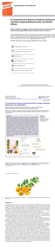 A Comprehensive Review of Eugenia Pyriformis Cambess Reported Bioactivities and Health Effects