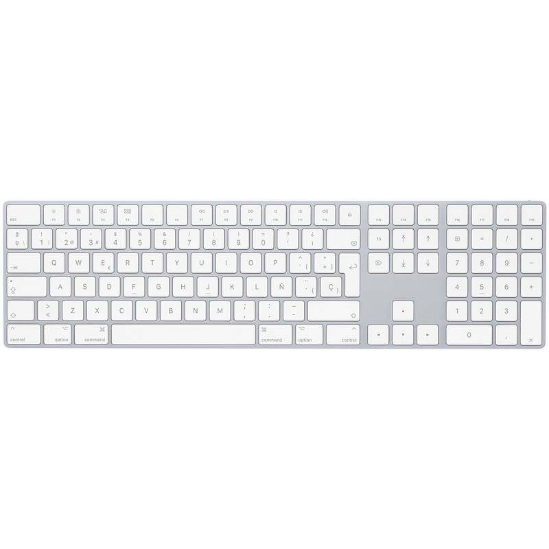 Teclado Magic Keyboard de Apple con teclado numérico, mostrando su diseño delgado y elegante.